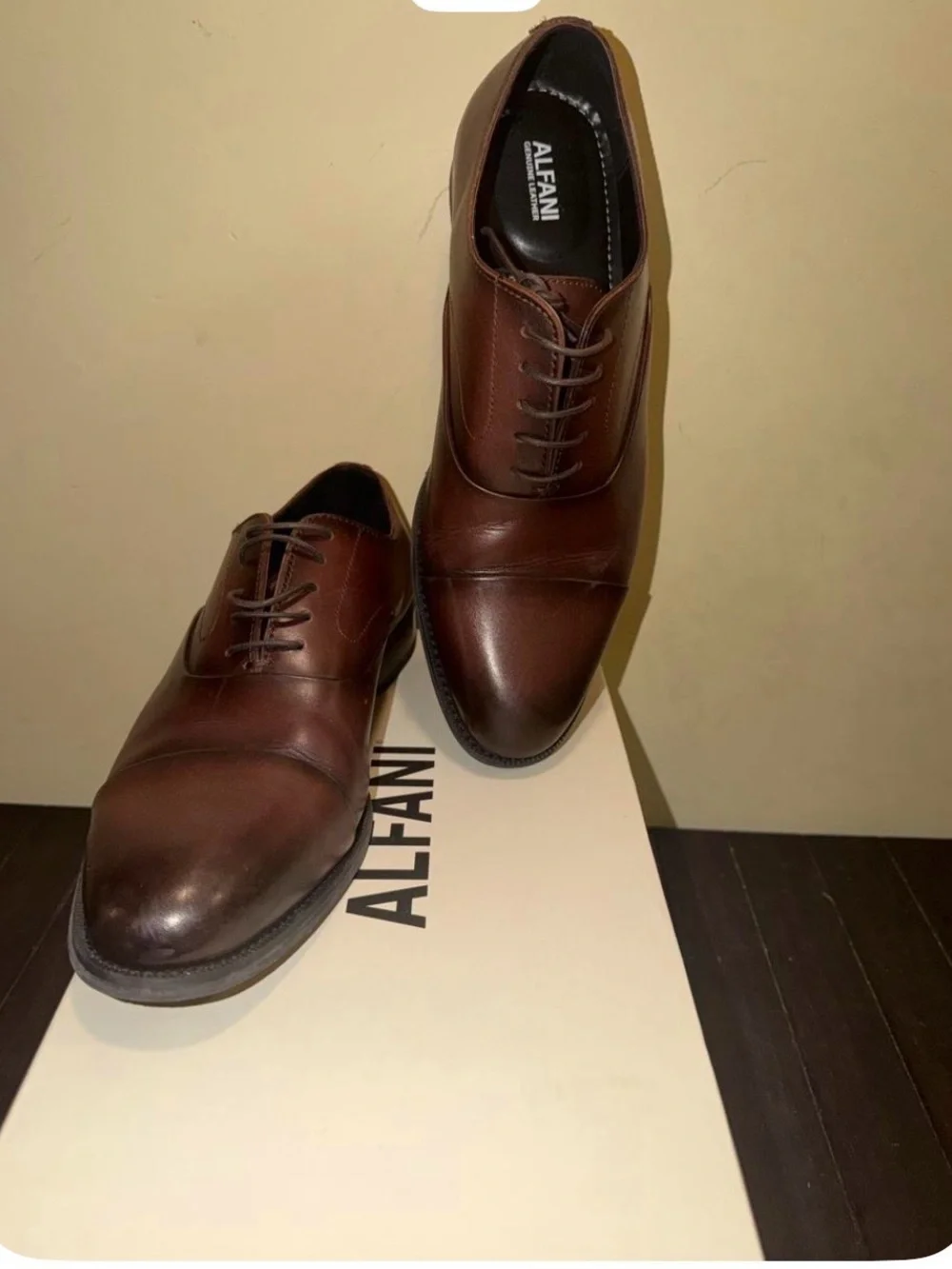 Alfani Men’s Brown Leather Cap-Toe Derby Oxfords